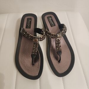 Women's Black and Silver Sandals